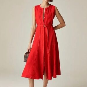 JCREW seamed linen dress with removable belt red medium